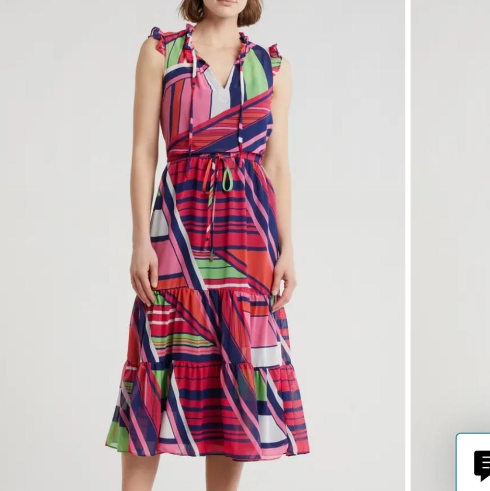Julia‎ Jordan NWT Women's Printed Ruffle-Neck Tie-Waist Midi Dress size 8